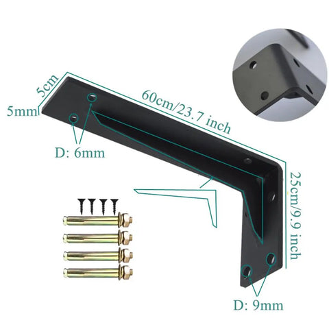 Heavy Duty L Bracket Shelf Support Wall Mount Storage White Metal Corner Brace Kit With Screws And Wall Plugs 2 Pack with measurements and hardware