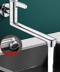 Rotatable Wall Mounted Cold Water Faucet Single Lever Kitchen Sink Tap 304 Stainless Steel for Mop Pool Utility Extended Spout Silver(25cm) with water flow
