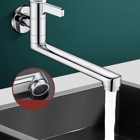 Rotatable Wall Mounted Cold Water Faucet Single Lever Kitchen Sink Tap 304 Stainless Steel for Mop Pool Utility Extended Spout Silver(25cm) with water flow