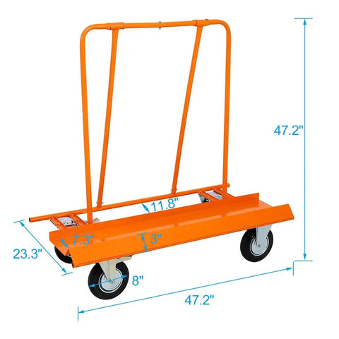 Heavy Duty Drywall Panel Dolly With 8 Inch Wheels And Locking Casters 1800 Lbs Capacity Steel Folding Sheetrock Cart, 47.2 in