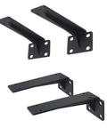 Rock Hard Heavy Duty Corner Shelf Brackets With Matte Black Finish And Rust Resistant Iron features two types of brackets for wall mount storage.