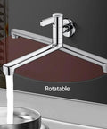 Rotatable Wall Mounted Cold Water Faucet Single Lever Kitchen Sink Tap 304 Stainless Steel for Mop Pool Utility Extended Spout Silver(25cm) with water flow.