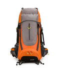 Front view of the Ultimate 65L Outdoor Waterproof Backpack for Camping, Hiking and Mountaineering with ergonomic straps.