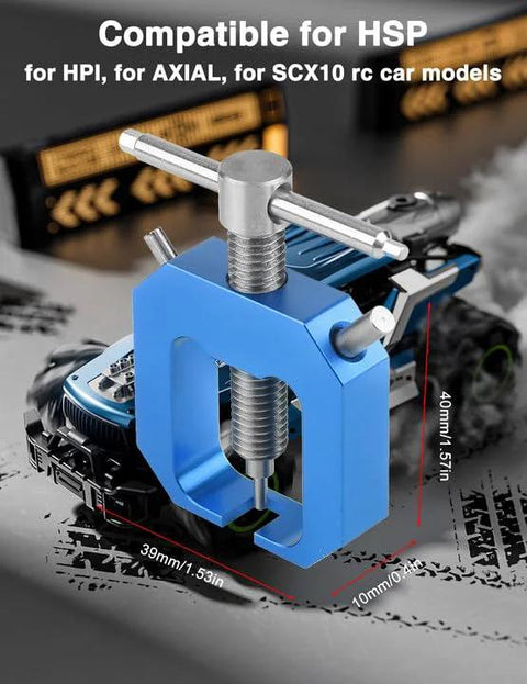 Blue stainless steel mini gear puller with screw center and T-handle for RC car pinion removal.