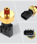 Engine Oil Pressure Sensor Switch Replacement For 5149064AA And 5149062AA, durable metal and plastic construction, top view and side angle.