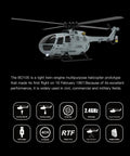C186 Remote Control Helicopter For Adults 14 Plus Beginners To Pros, Single Rotor Aileronless BO 105 Style Model, Grey