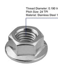 10-24 Serrated Flange Hex Lock Nuts Set In Stainless Steel 18-8 304 Bright Finish 100 Pack With 0.190 Inch Inner Diameter And 24 Threads Per Inch