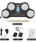 Tabletop Electric Drum Set With 4 Velocity-Sensitive Pads, 2 Foot Pedals And Sticks, 163 Sounds, 30 Presets, 25 Game Songs