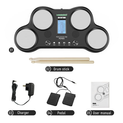 Tabletop Electric Drum Set With 4 Velocity-Sensitive Pads, 2 Foot Pedals And Sticks, 163 Sounds, 30 Presets, 25 Game Songs