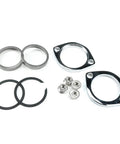 Heavy Duty Exhaust Flange Install Kit For Classic Motorcycle Cruisers featuring chrome flanges, sealing rings, and nuts for secure fits.