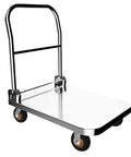 Heavy Duty Folding Platform Cart Featuring Smooth Five Inch Swivel Casters And Smart Weight Distribution for easy handling with chrome finish.