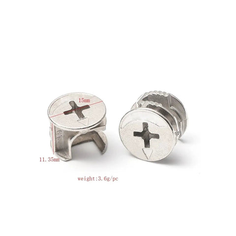 Heavy Duty Three In One Connector With Eccentric Wheel For Furniture And Drawers, 15mm Zinc Alloy Nickel Plated Cam Lock Nut