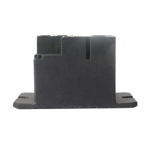 12V DC General Purpose Power Relay 30A 250VAC Rating with black housing, flanged cover, and quick terminals, side view.