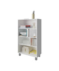 Six Shelves Narrow Storage Cabinet For Living Room And Kitchen, Scratch Resistant Bookcase with various items on shelves.