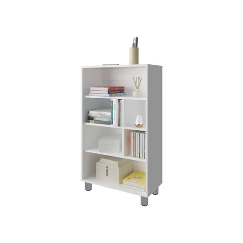 Six Shelves Narrow Storage Cabinet For Living Room And Kitchen, Scratch Resistant Bookcase with various items on shelves.