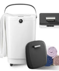 Bucket Style Towel Warmer For Bathroom, Luxury Large Spa Heater That Heats Oversized Towels, Gray Finish with towels and lid detail