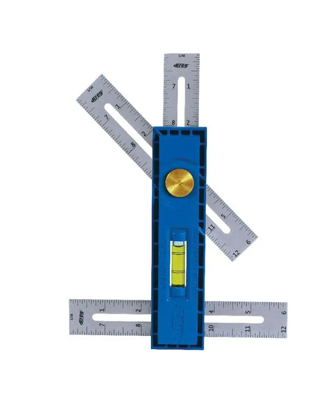 Multi Mark Marking And Measuring Tool For Woodworking Alloy Steel With Adjustable 3 Scale Configurations Ideal For Trim Work Reveals Miter Corners And Transferring Precise Measurements On Carpentry Projects in blue