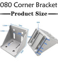 Built Tough Corner Bracket Connector Set For 4080 And 8080 Aluminum Extrusion, 90 Degree Solid Brackets, with size dimensions