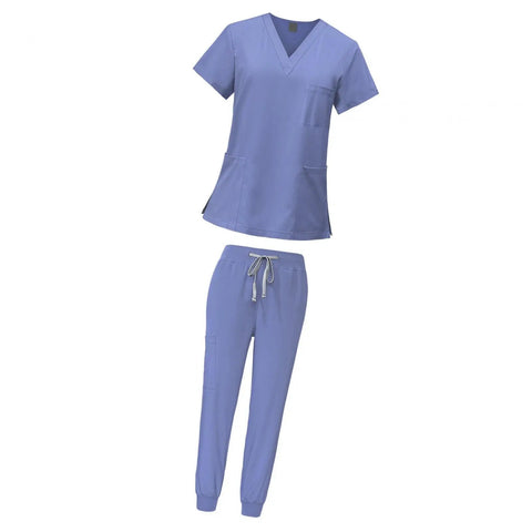 Light Blue Nurse Scrub Set With Top And Jogging Pants For Spa And Beauty Workwear That Holds Up All Day Machine Washable Easy Care Uniform Outfit