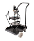 50 to 1 Ratio Air Operated Grease Pump Kit for 5 Gallon Bucket With Trolley Mounted Setup, showing hose and grease valve.
