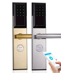 Smart Electronic Door Lock With App Control And Digital Keypad Keyless Entry Password Home Security System showing gold and silver options.