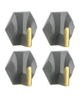 Four Piece Adhesive Wall Coat Hooks, modern gray design with gold accents, perfect for entryway storage and organization.