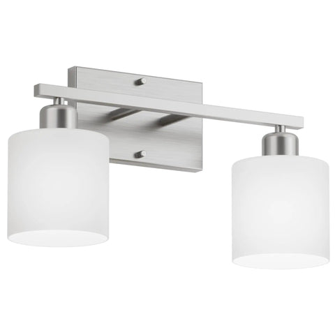 Dope Vanity Light Fixture Over Mirror in Brushed Nickel With Modern Two Light Wall Sconces with White Glass Shades, E26 Base
