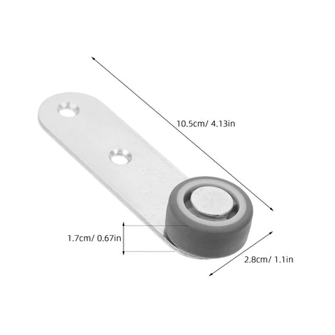 Premium 6 Pack Silver Sliding Door Roller Casters With Reinforced Steel Core And TPE Wheels Includes Anti Sagging Floor Guide For Barn Doors That Glide Damn Smooth Every Time close-up of a single roller caster with dimensions