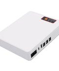 Reliable Mini Ups Battery Backup 16000mah Usb C Dc Output Us Plug For Routers And Modems side view with ports and sleek design.