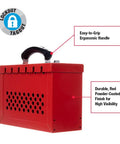 Portable Group Lock Box for Lockout Tagout Safety makes equipment lockout a breeze with red finish and ergonomic handle