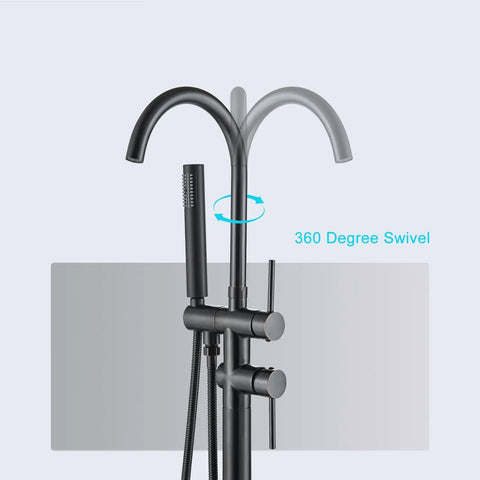 Oil Rubbed Bronze Floor Mounted Bathtub Faucet With Go-To Free Standing Design Hot And Cold Water Taps With Handheld Shower