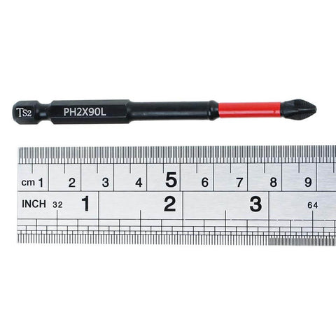 Phillips PH2 magnetic anti-slip screwdriver bit with red shank, 3-1/2 in length, TS2