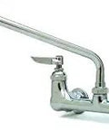8-Inch Wall Mount Faucet With 12-Inch Swing Nozzle, 1/2-Inch NPT Female Inlets, Cerama Cartridges, Chrome Finish visible in a side view.