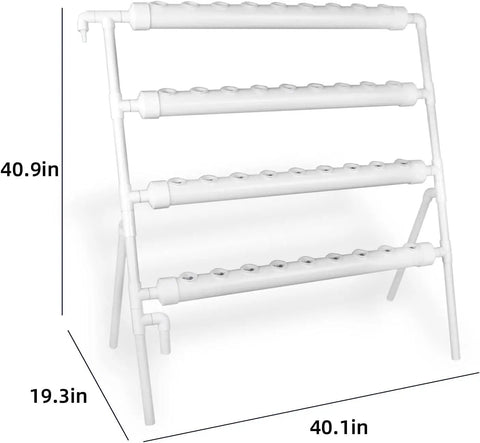 Dimensions of the High-Yield Hydroponics Growing System Kit with 36 plant sites, food-grade PVC-U pipes, space-saving design
