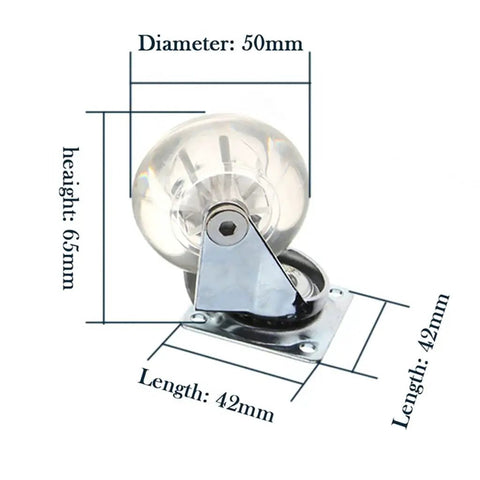 4 Pack Transparent Pu Replacement Caster Wheels For Office Chairs Sofas And Trolleys Slick Rolling Swivel Treads dimensions shown