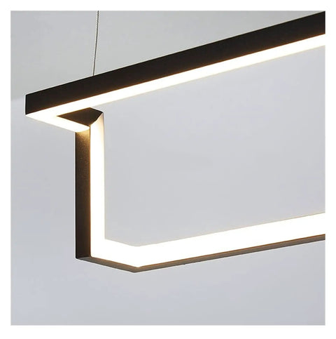 Modern LED Pendant Light for Dining Living Room Lustre Suspension Interior LED Pendant Lamp for Office Kitchen (Colour: Warm White Size: L80x12cm40W) (Dimmingwithremote L80x12cm40W) close-up of sleek black frame and soft light.