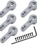 Metal 24T Aluminum Servo Horns Kit, M3 Threads, 5-Pack For Hitec RC Servos, shown with bolts and L hex wrench