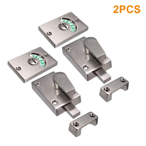 Two Pack Restroom Door Lock Latch With Occupied Vacant Indicator In Stainless Steel Satin Nickel Finish Privacy Handle For Bathrooms