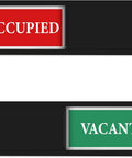 Easy Read Vacant Occupied Door Sign For Home Office Bathroom Restroom Hotel Hospital No Fuss Privacy Indicator With Magnetic Slider Non Scratch Durable Bold Black Text On Clear Colored Label showing 'Occupied' in red and 'Vacant' in green