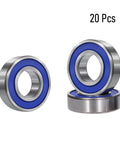 Deep groove ball bearings, front view, 8×14×4 mm, chrome steel with blue rubber seals, 20 pcs