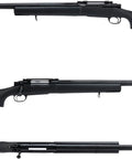 Mil-Inspired M24 Style Airsoft Scout Rifle With Realistic Cycling Action, Elite Series Black Finish, side and top views