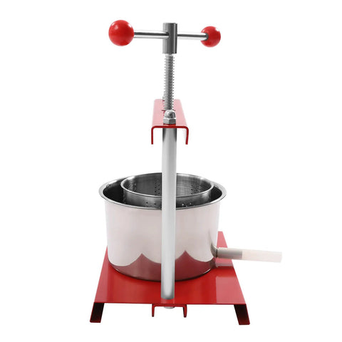 Heavy Duty Stainless Steel Fruit Wine Press 0.8 Gallon Manual Juice Maker for Apples Grapes Berries with red handles