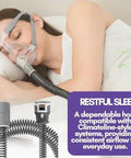 Woman sleeping with Climate Line Air Tube for AirSense 11 and AirCurve 11, displaying 6 foot S11 hose in use for CPAP therapy.