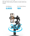 Scorp Mini 3 Gimbal Stabilizer For Smartphones With AI Tracking, displaying 360-degree infinite tracking capability with phone attached.