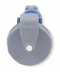 Heavy Duty IEC Pin And Sleeve Power Connector 60 Amp 250 Volt front view with blue housing and gray shell.