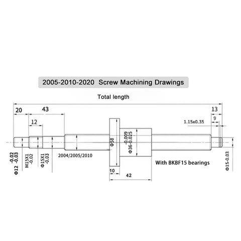 Built Tough Carbon Steel SFU2005 Ball Screw And Motor Spindle Kit For Engraving Machines 1500Mm detailed machining drawing with dimensions.