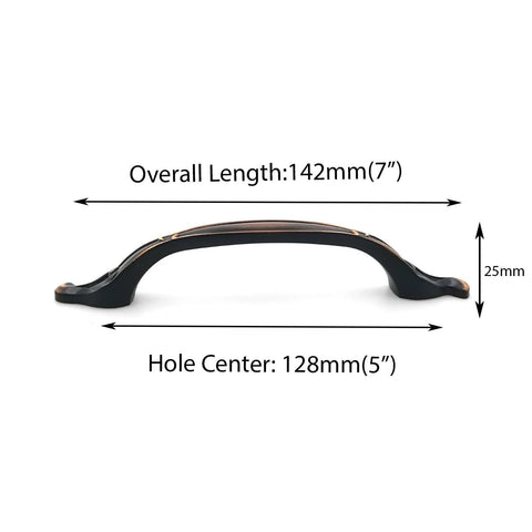 Solid Zinc Alloy Cabinet Pull Handle In Oil Rubbed Bronze, 7 Inch Overall Length, 5 Inch Hole Centers, Traditional Classic Design