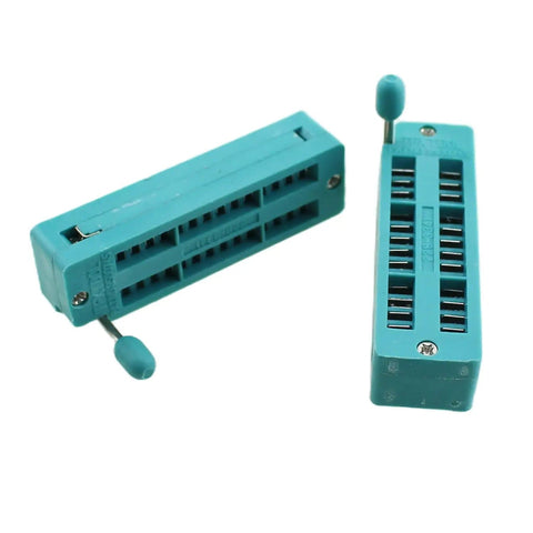 Set Of Four 28 Pin Universal ZIF IC Test Sockets With 2.54mm Pitch For Microcontroller Prototyping And Soldering Projects, two sockets shown