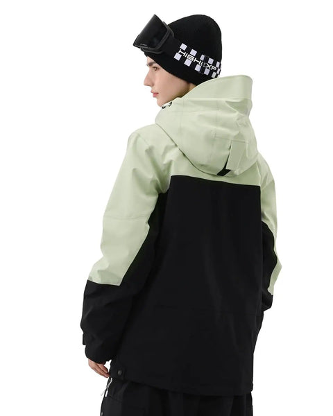 Back view of model wearing Women's 3L Ski Jacket With Recco Hooded Anorak Pullover Insulated Waterproof Snow Coat Baggy Fit For Snowboarding And Skiing