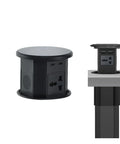 Hella Convenient Smart Pop Up Desk Power Strip With Built In Wireless Charging, features compact design with USB ports and outlets.